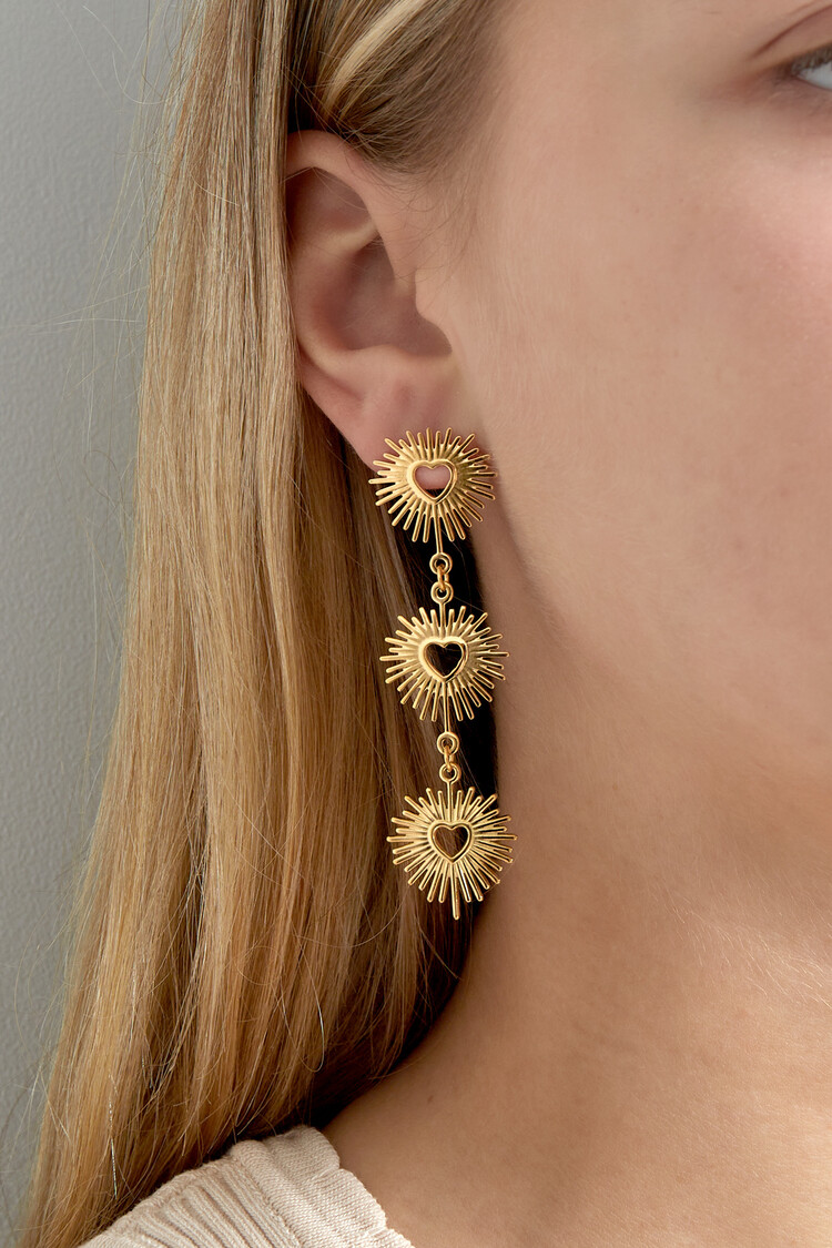 Gold Triple Heart Fireworks Earrings