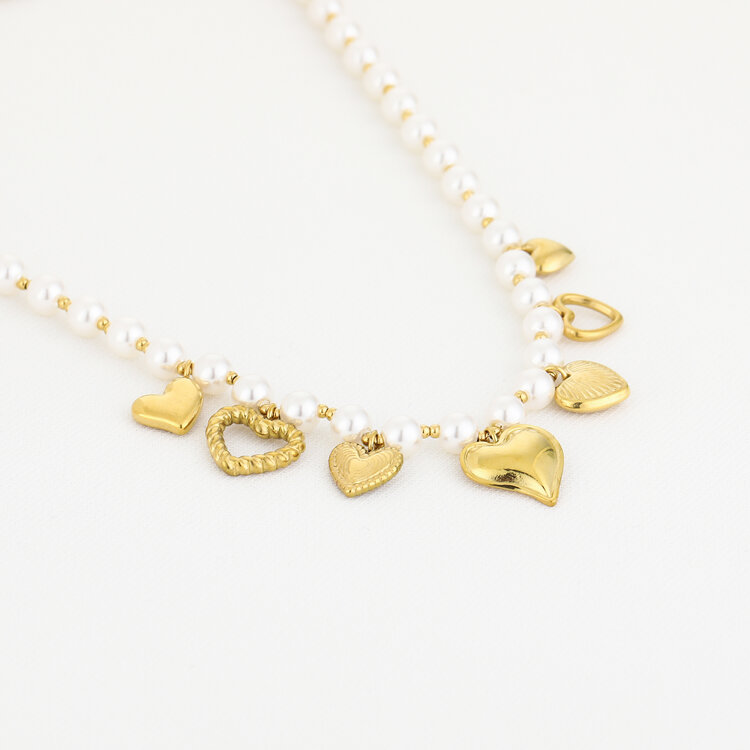 Gold Pearl Party Mixed Charms Necklace