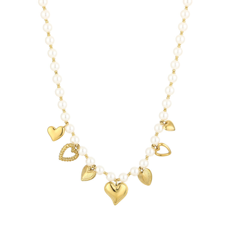 Gold Pearl Party Mixed Charms Necklace