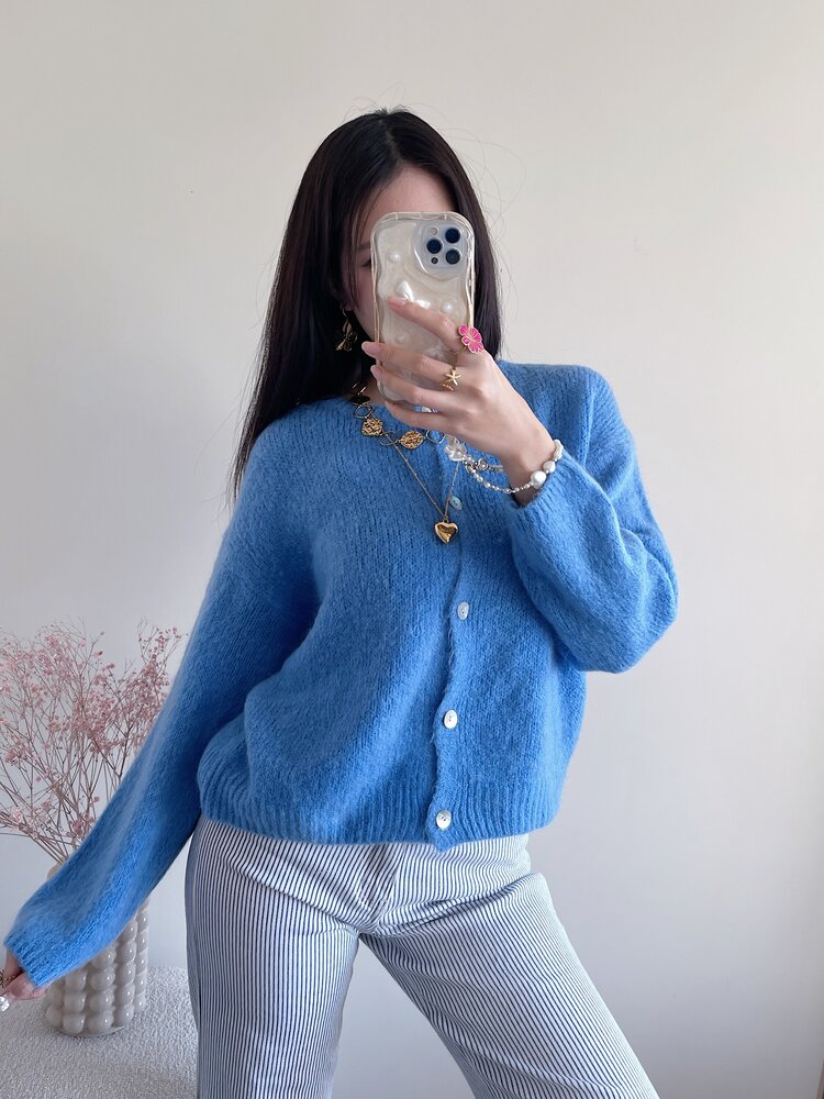 Lydia Fluffy Knit Cardigan / Blue