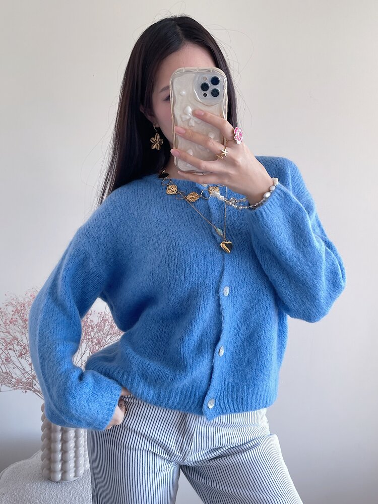 Lydia Fluffy Knit Cardigan / Blue