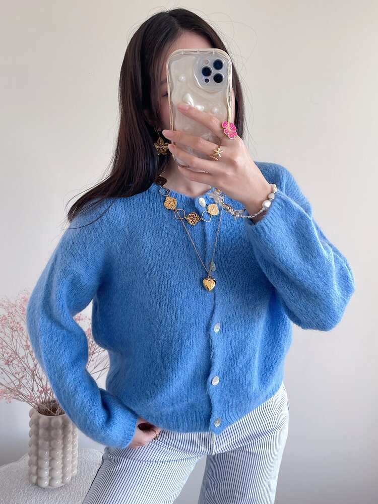 Lydia Fluffy Knit Cardigan / Blue