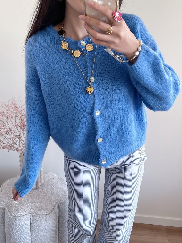 Lydia Fluffy Knit Cardigan / Blue
