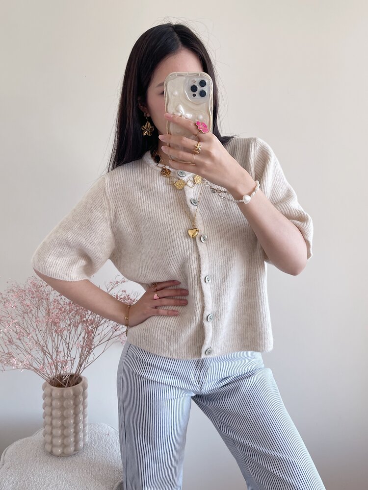 Izza Short Sleeve Cardigan / Off White