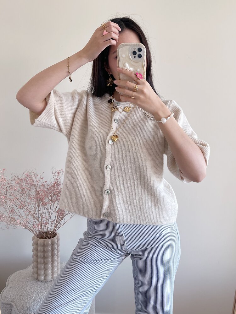 Izza Short Sleeve Cardigan / Off White