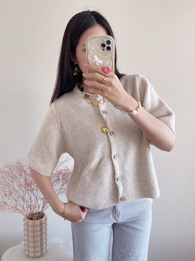 Izza Short Sleeve Cardigan / Off White