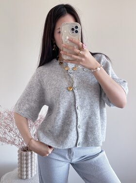 Izza Short Sleeve Cardigan / Light Grey