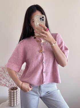 Izza Short Sleeve Cardigan / Light Pink