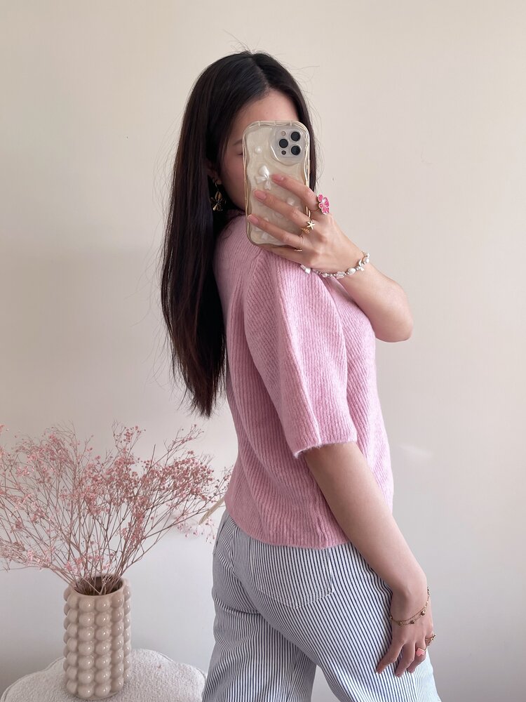 Izza Short Sleeve Cardigan / Light Pink