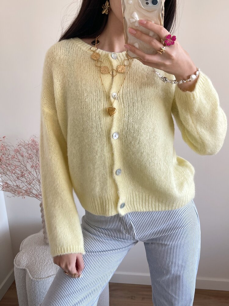 Lydia Fluffy Knit Cardigan / Yellow