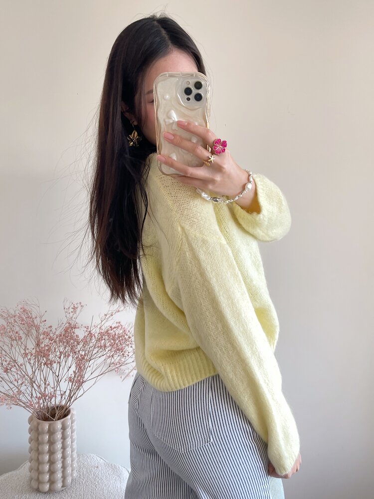 Lydia Fluffy Knit Cardigan / Yellow