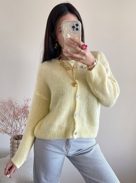 Lydia Fluffy Knit Cardigan / Yellow