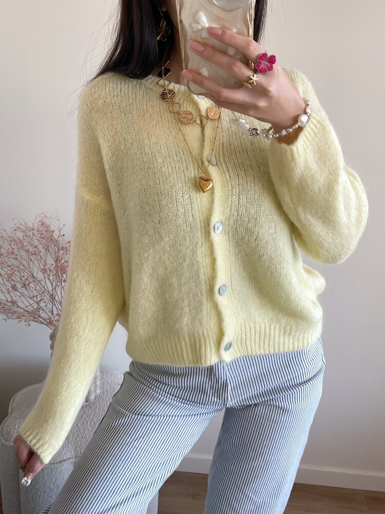 Lydia Fluffy Knit Cardigan / Yellow