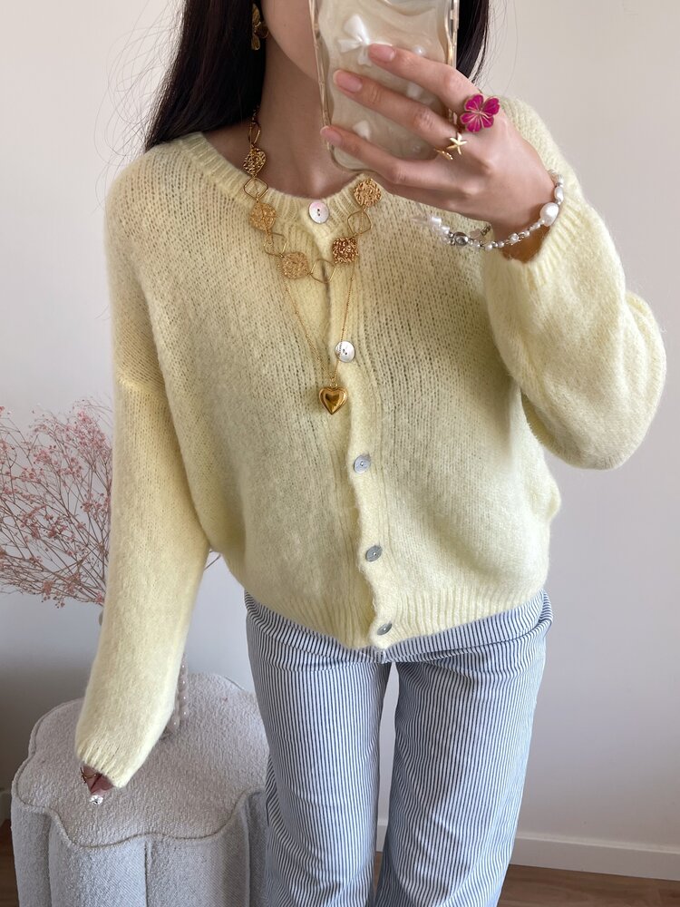 Lydia Fluffy Knit Cardigan / Yellow