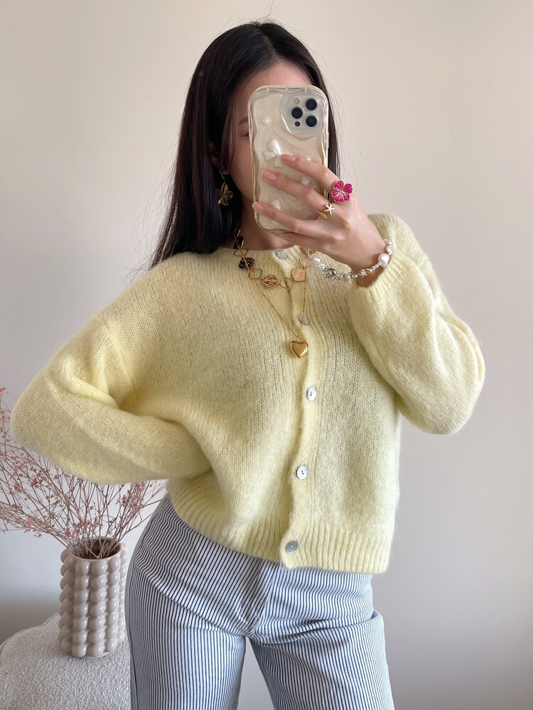 Lydia Fluffy Knit Cardigan / Yellow