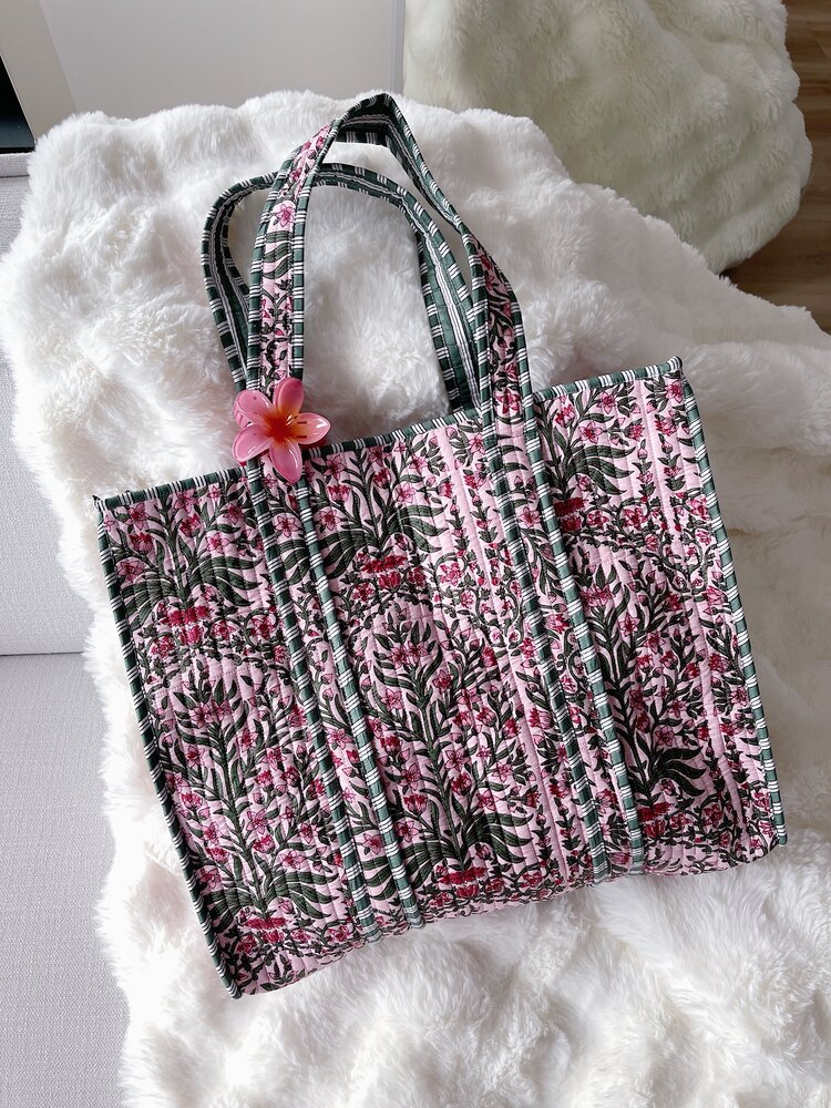 Macie Flower Shopper Bag / Pink & Green