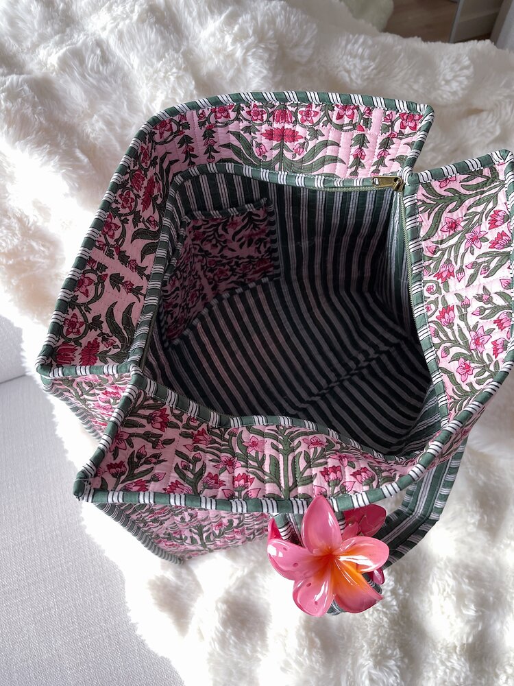 Macie Flower Shopper Bag / Pink & Green