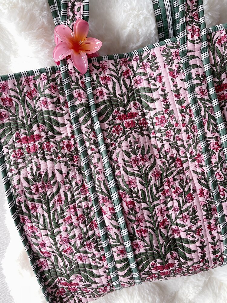 Macie Flower Shopper Bag / Pink & Green