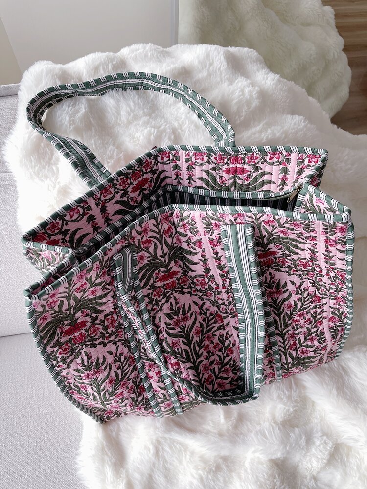 Macie Flower Shopper Bag / Pink & Green