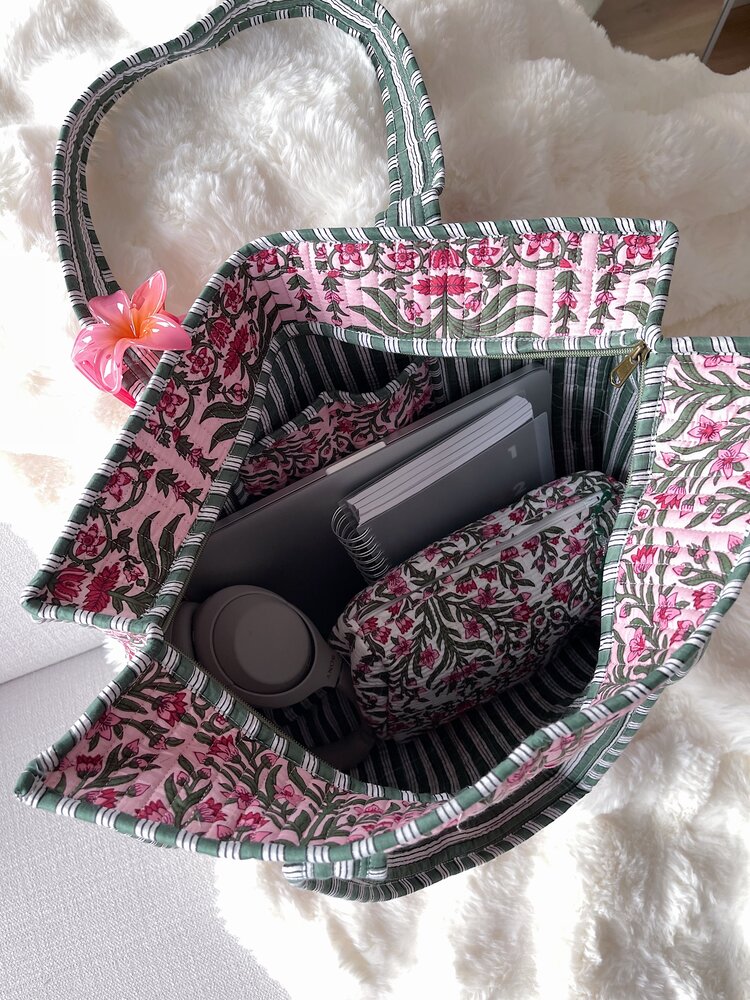 Macie Flower Shopper Bag / Pink & Green