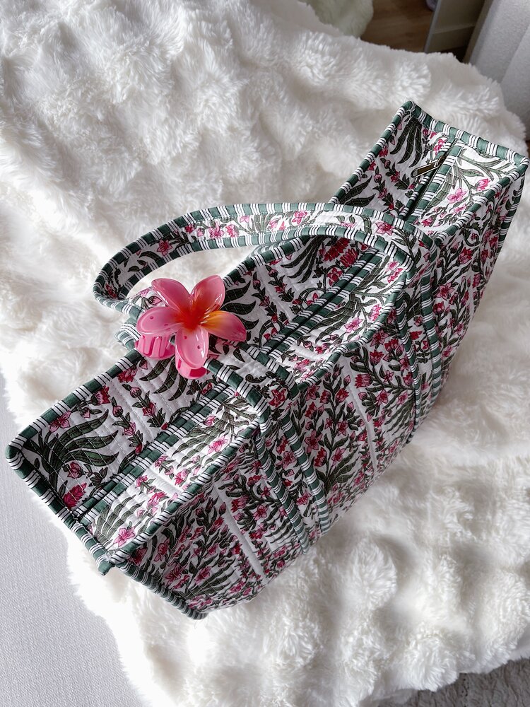 Macie Flower Shopper Bag / White & Green