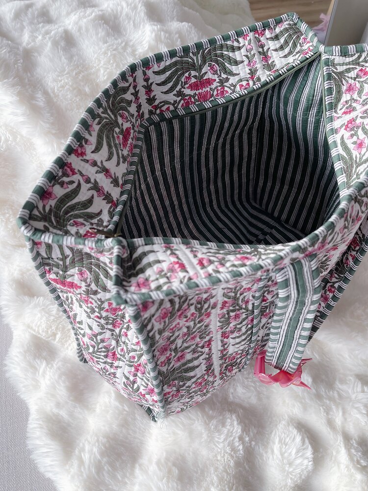 Macie Flower Shopper Bag / White & Green