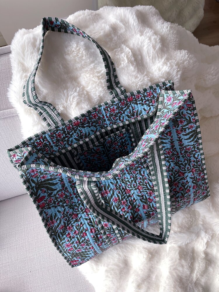 Macie Flower Shopper Bag / Blue & Pink