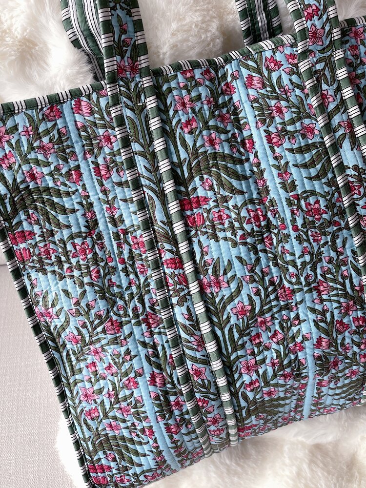 Macie Flower Shopper Bag / Blue & Pink