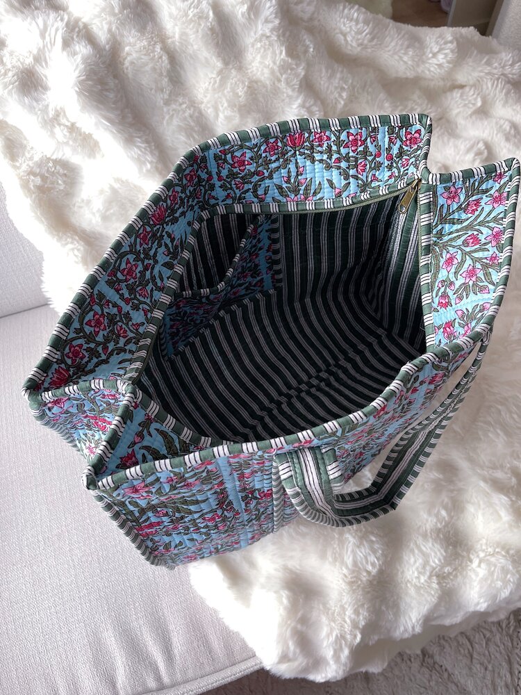 Macie Flower Shopper Bag / Blue & Pink