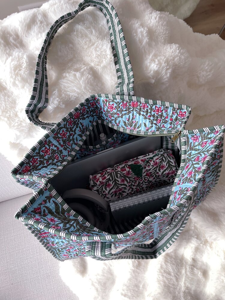 Macie Flower Shopper Bag / Blue & Pink