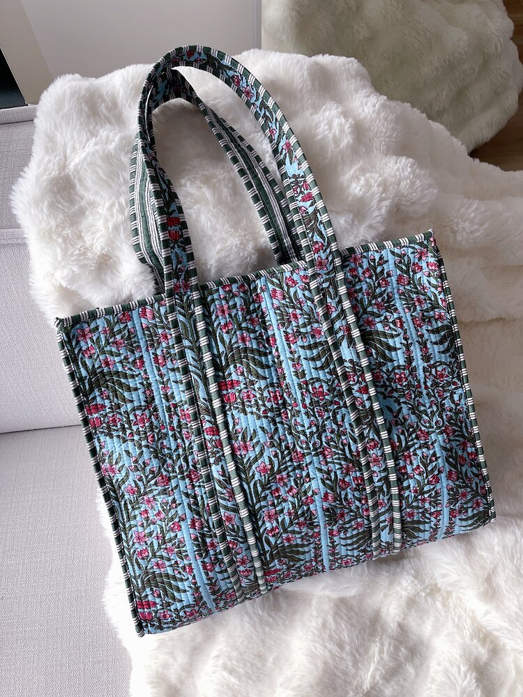 Macie Flower Shopper Bag / Blue & Pink