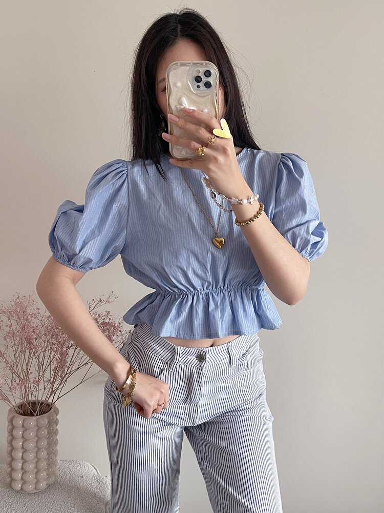Kaylian Striped Puffy Top / Blue