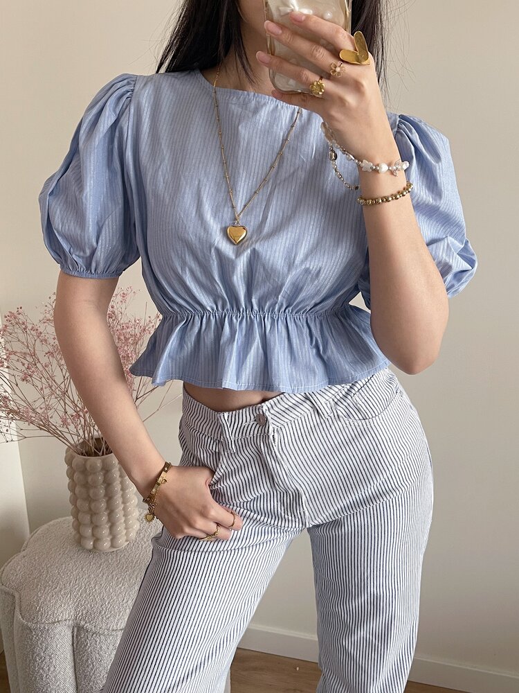 Kaylian Striped Puffy Top / Blue