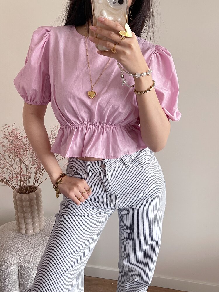 Kaylian Striped Puffy Top / Pink
