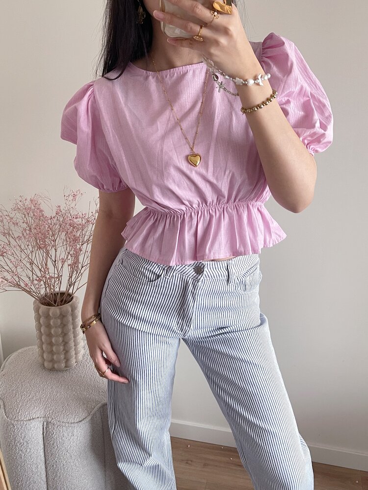 Kaylian Striped Puffy Top / Pink