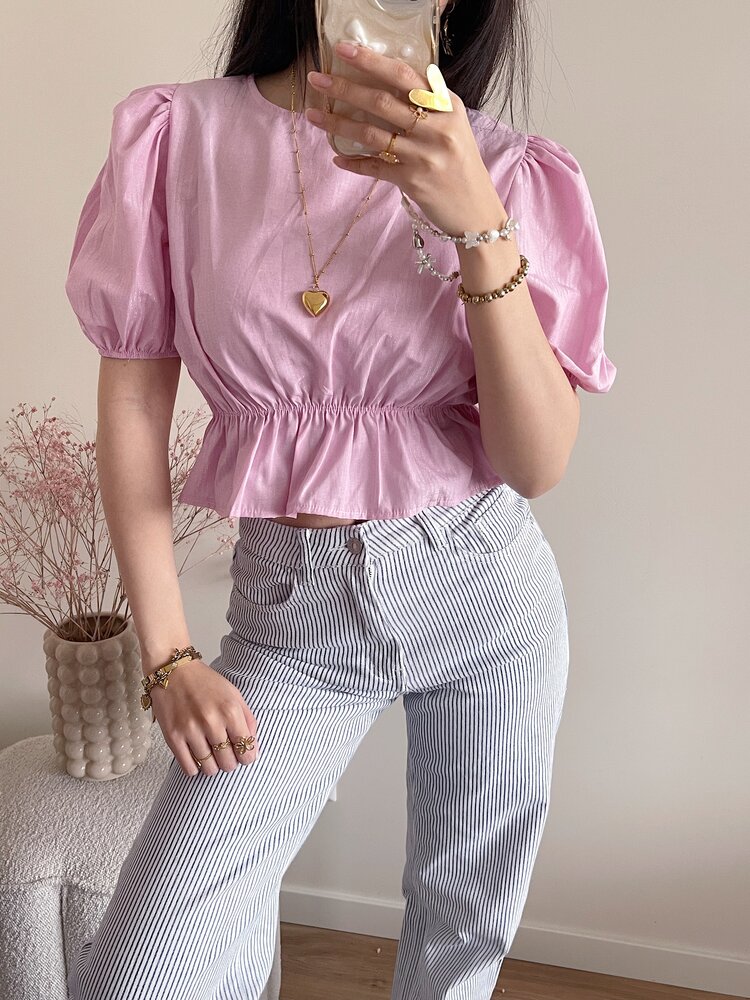 Kaylian Striped Puffy Top / Pink