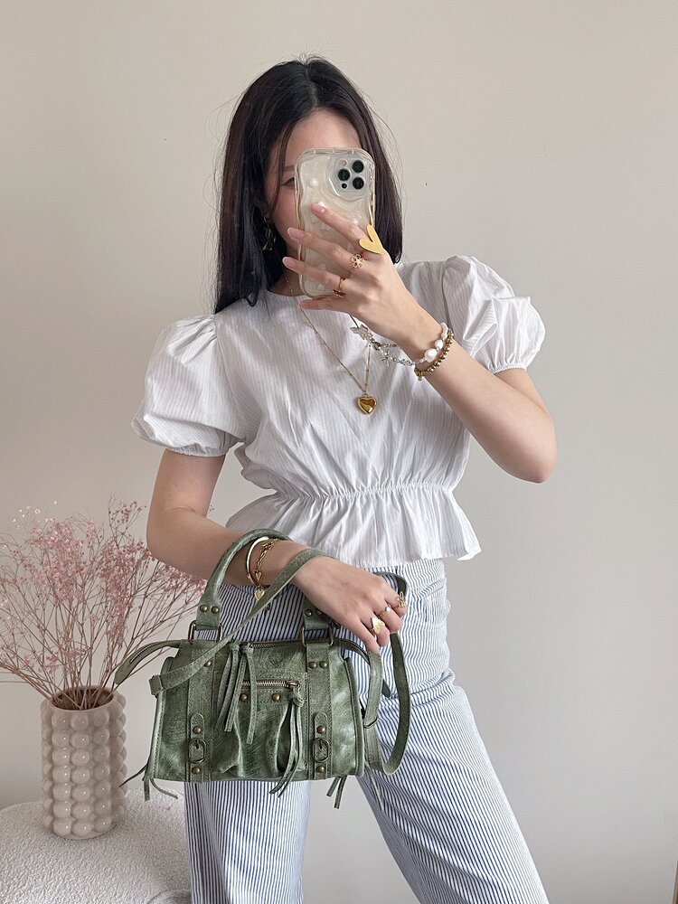 Kaylian Striped Puffy Top / White