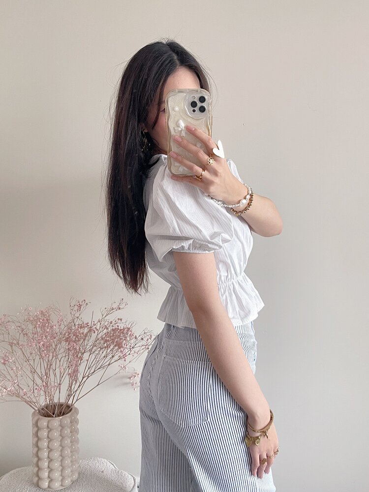 Kaylian Striped Puffy Top / White