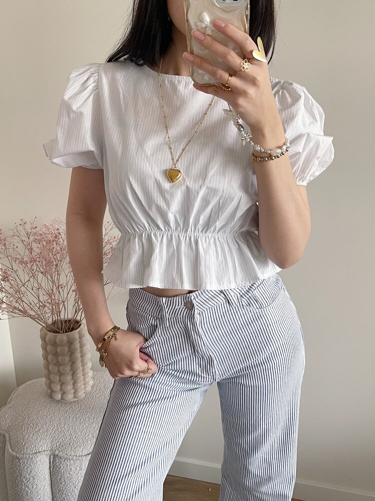 Kaylian Striped Puffy Top / White