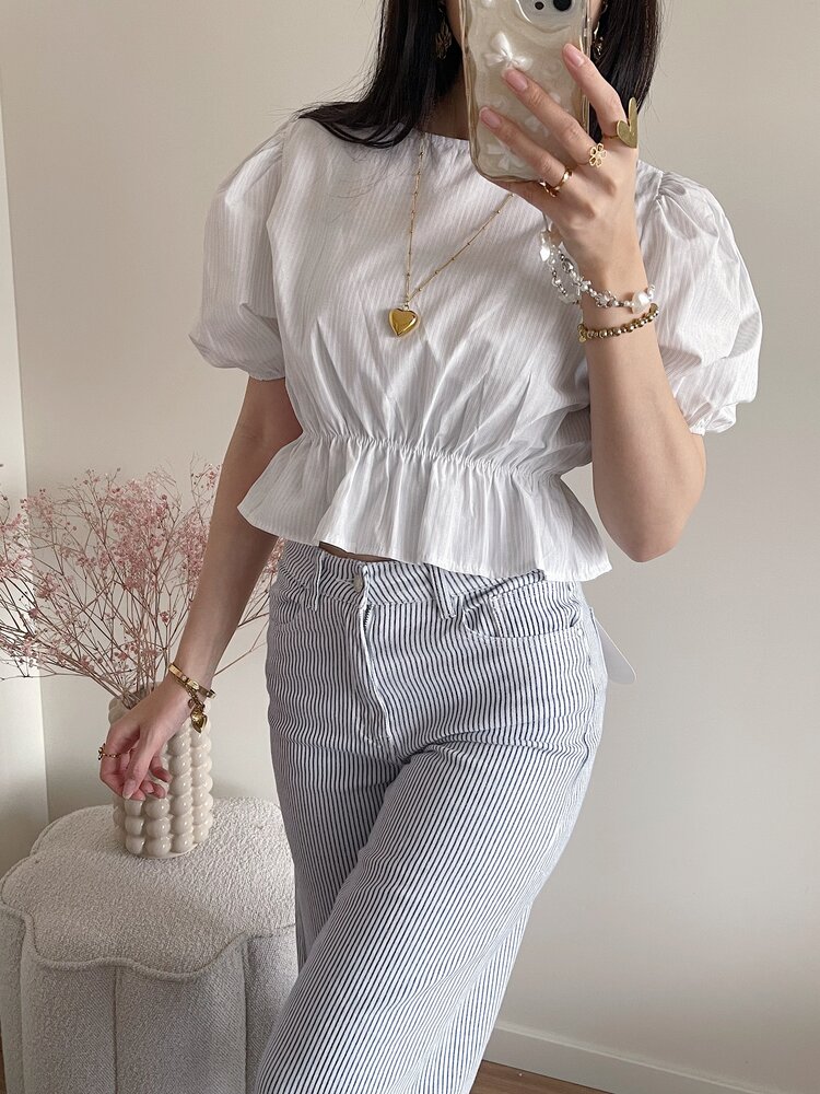 Kaylian Striped Puffy Top / White