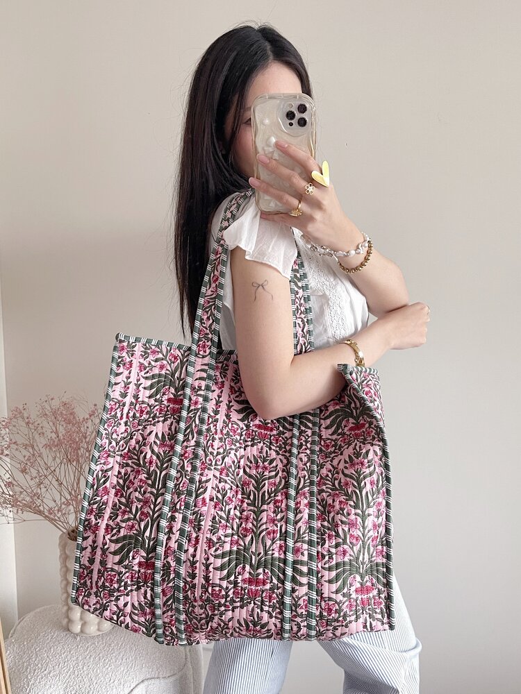 Macie Flower Shopper Bag / Pink & Green
