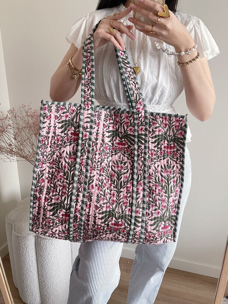Macie Flower Shopper Bag / Pink & Green