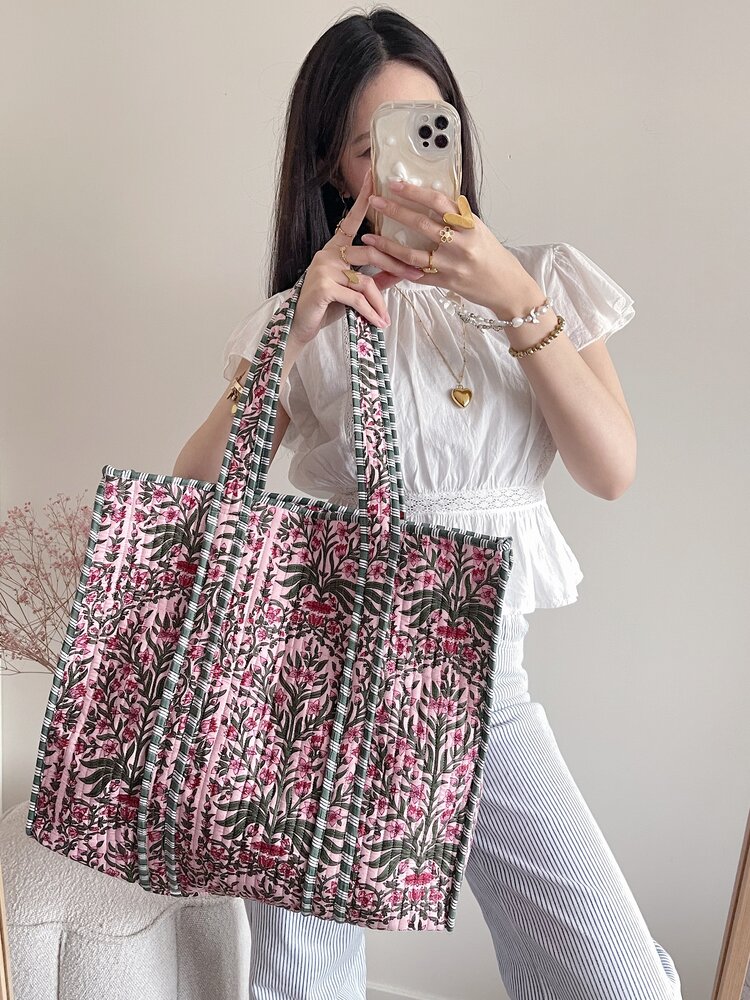 Macie Flower Shopper Bag / Pink & Green