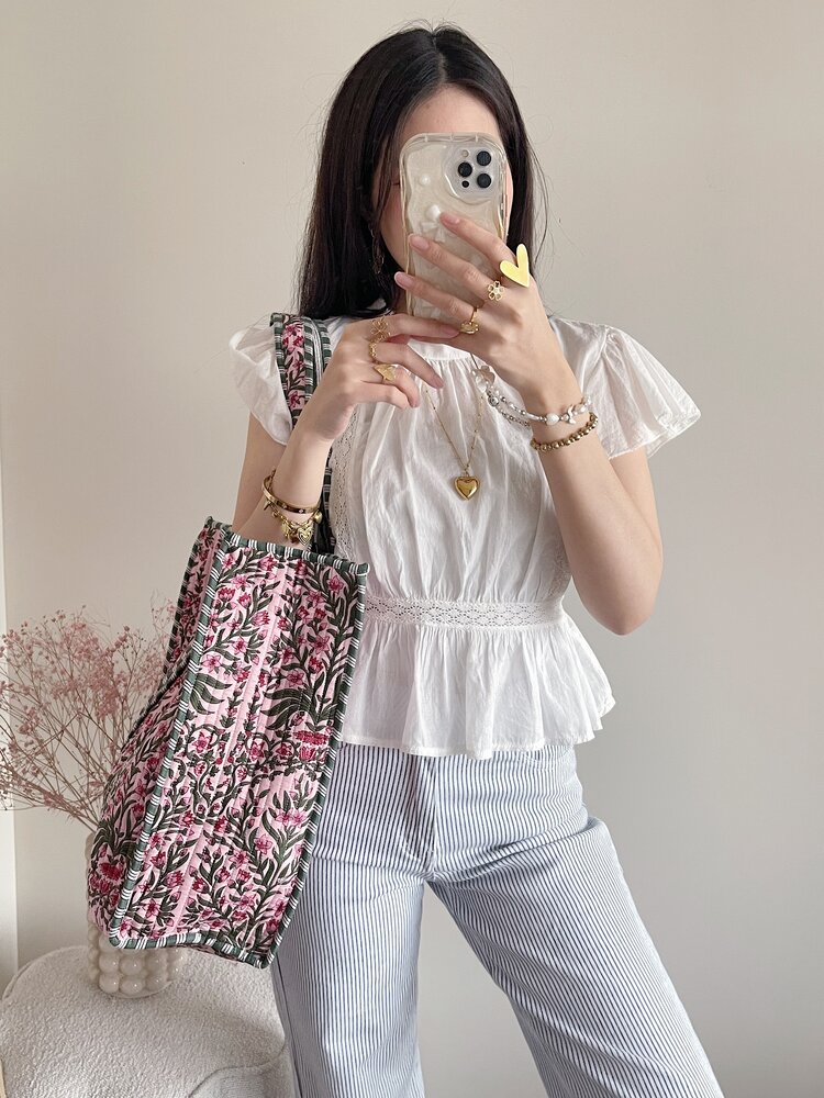 Macie Flower Shopper Bag / Pink & Green