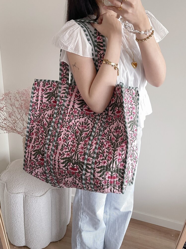 Macie Flower Shopper Bag / Pink & Green