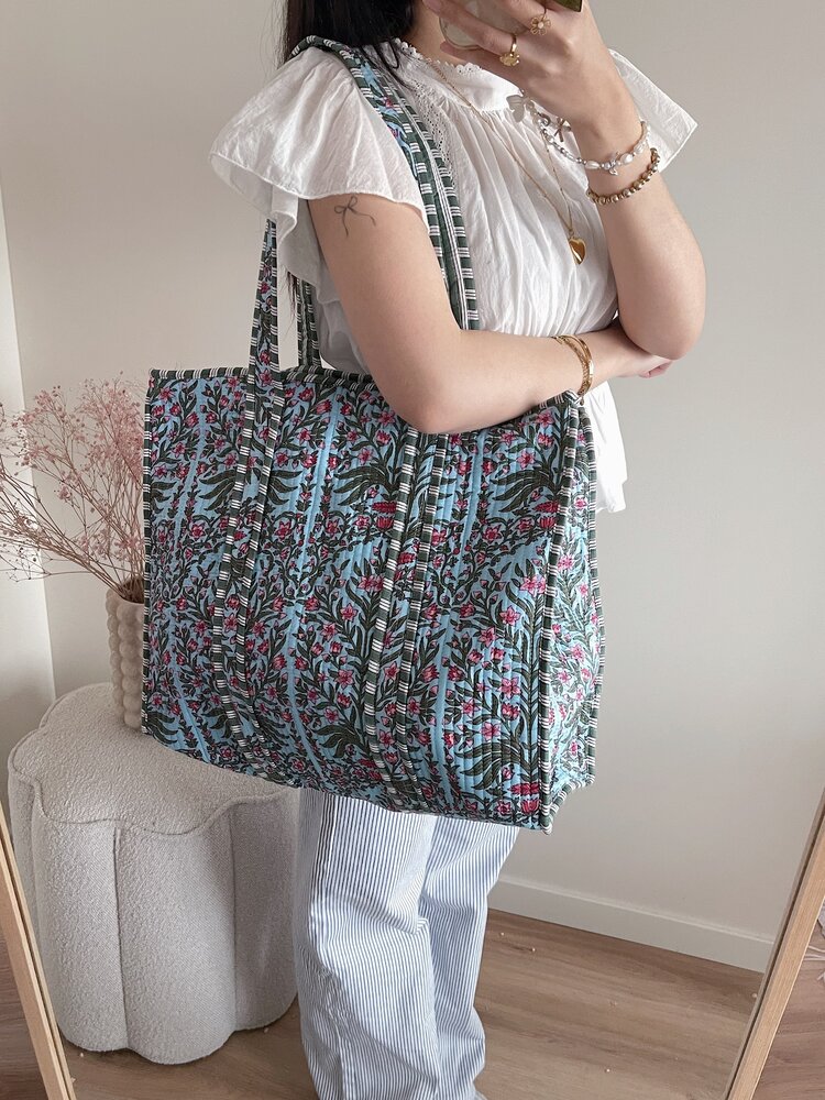 Macie Flower Shopper Bag / Blue & Pink