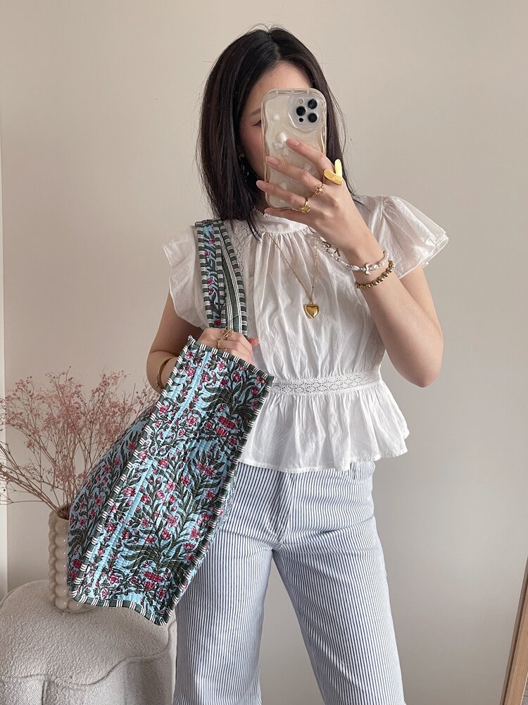 Macie Flower Shopper Bag / Blue & Pink