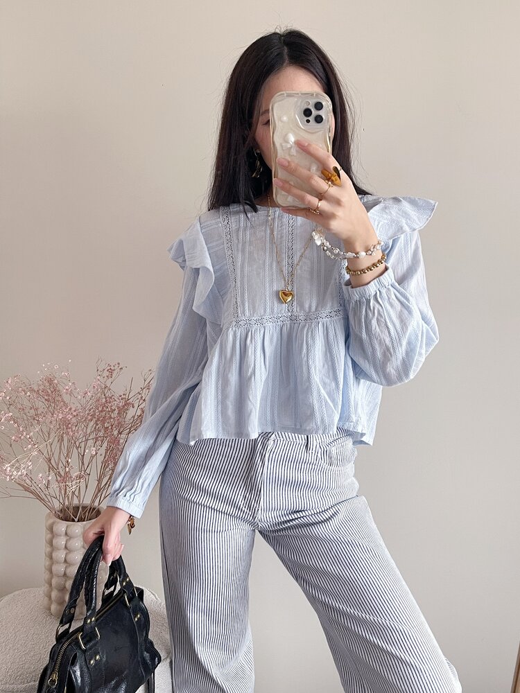 Salina Embroidered Blouse / Light Blue