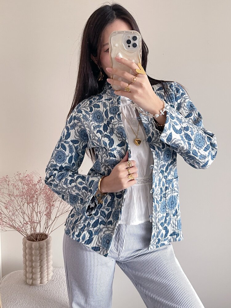 Anika Flower Boho Jacket / Light Blue