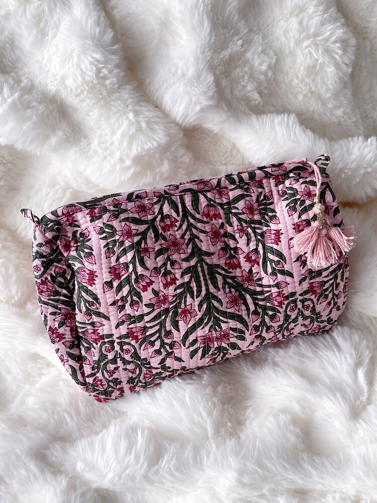 Bali Flower Pouch / Pink & Green (L)